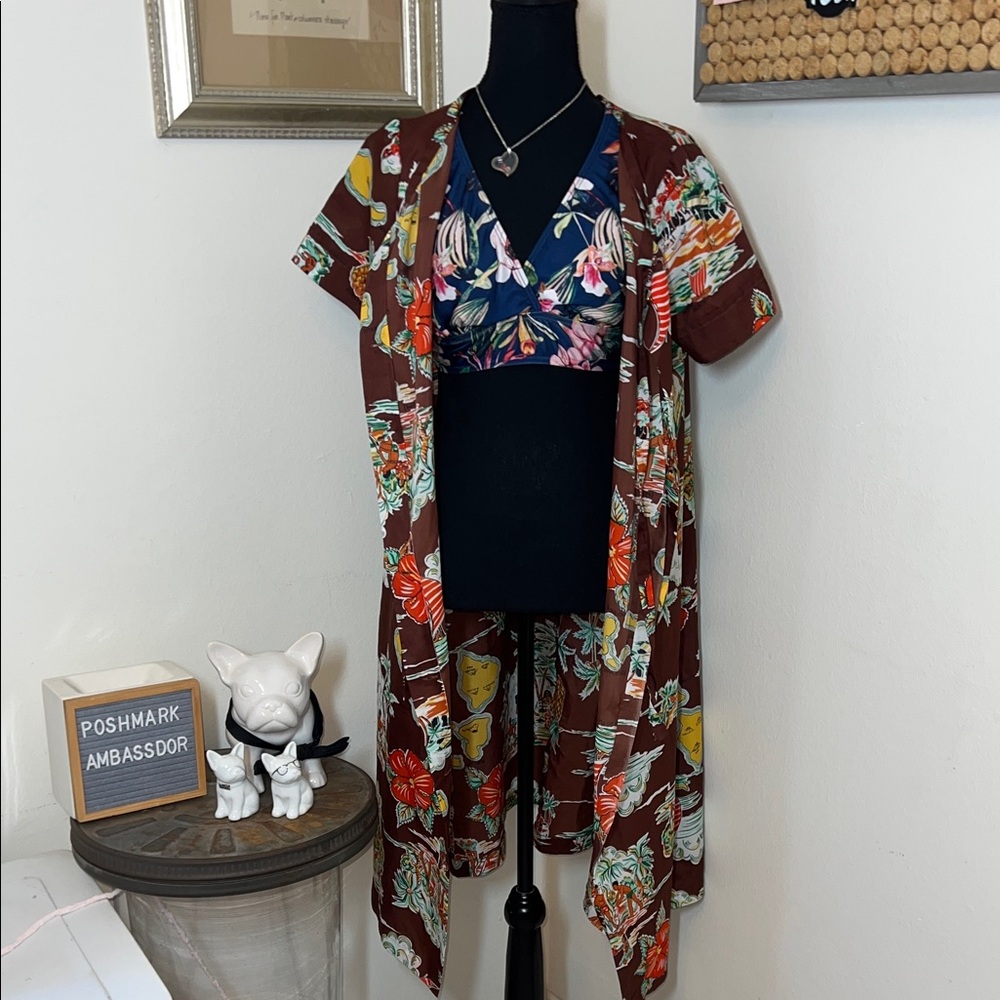 Vintage Made in Hawaii Brown Tropical Print Short-Sleeve Shift Dress Sz.M - Picture 9 of 12
